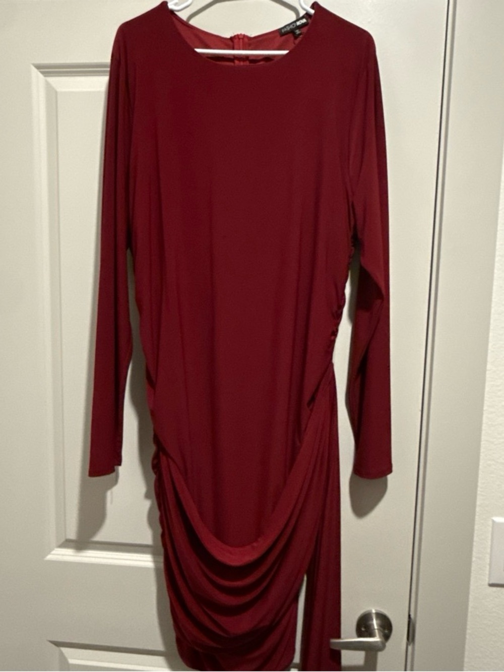Fashion Nova Long Sleeve Draped Dress - Burgundy
